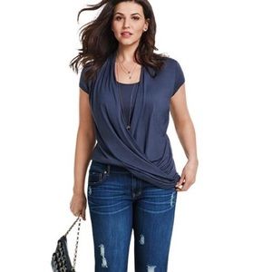 Cabi Women's Top Large L 3058 Gray Cap Short Sleeve Drape Fickle Tee